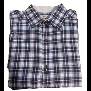 Johnston & Murphy Tailored Fit Mens Blue Plaid Button Down  size L